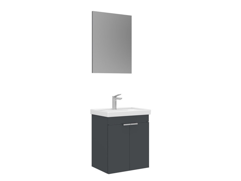 Ensemble Meuble Vasque avec Miroir (2 Pièces) "Desna 50" - 50 x 38 x 58 cm - Matte Anthracite