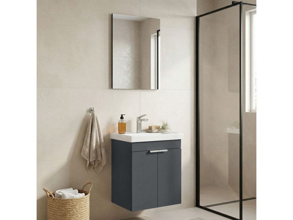 Ensemble Meuble Vasque avec Miroir (2 Pièces) "Desna 50" - 50 x 38 x 58 cm - Matte Anthracite
