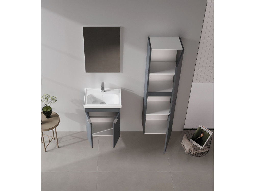 Ensemble Meuble Vasque avec Miroir (2 Pièces) "Desna 50" - 50 x 38 x 58 cm - Matte Anthracite