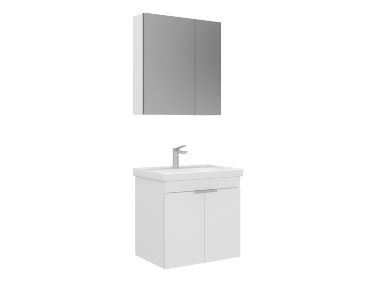 Ensemble Meuble Vasque avec Miroir (2 Pièces) "Desna 60" - 60 x 45 x 58 cm - Matte White