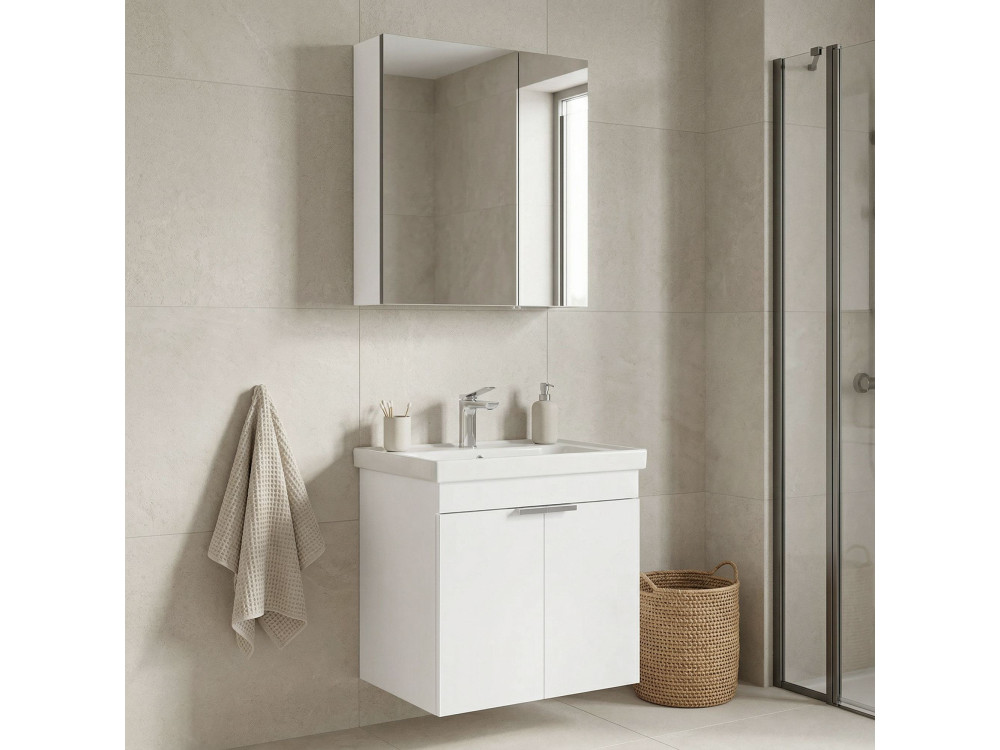 Ensemble Meuble Vasque avec Miroir (2 Pièces) "Desna 60" - 60 x 45 x 58 cm - Matte White