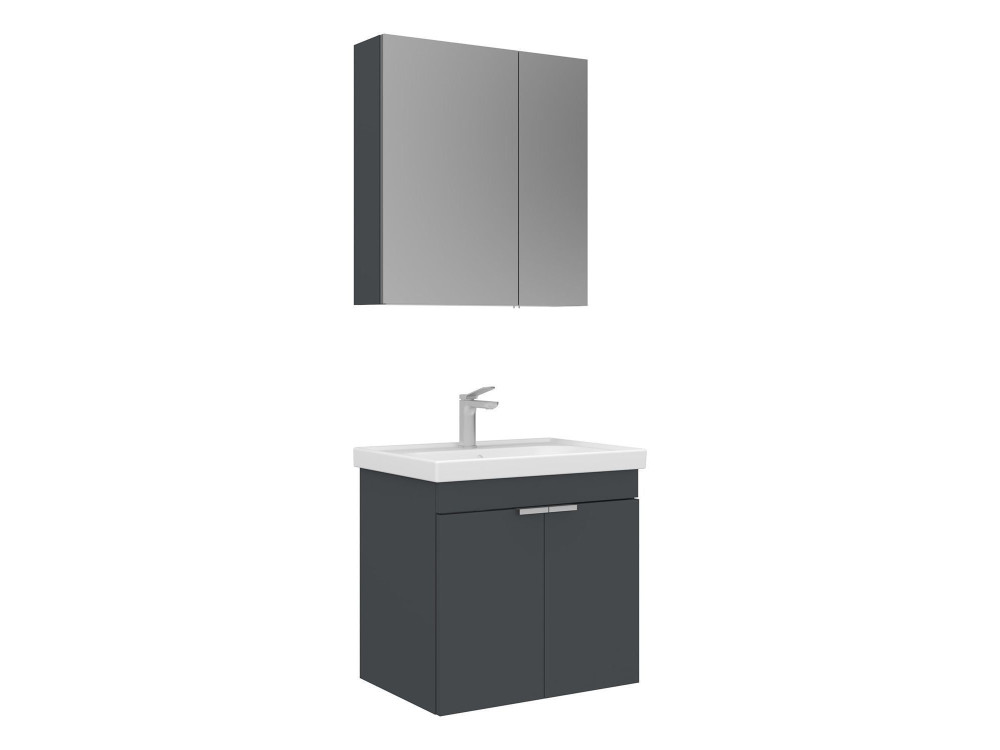Ensemble Meuble Vasque avec Miroir (2 Pièces) "Desna 60" - 60 x 45 x 58 cm - Matte Anthracite