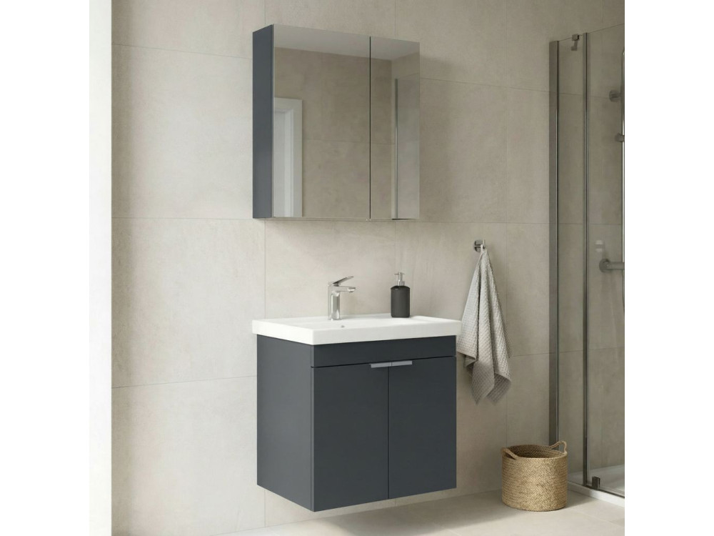Ensemble Meuble Vasque avec Miroir (2 Pièces) "Desna 60" - 60 x 45 x 58 cm - Matte Anthracite