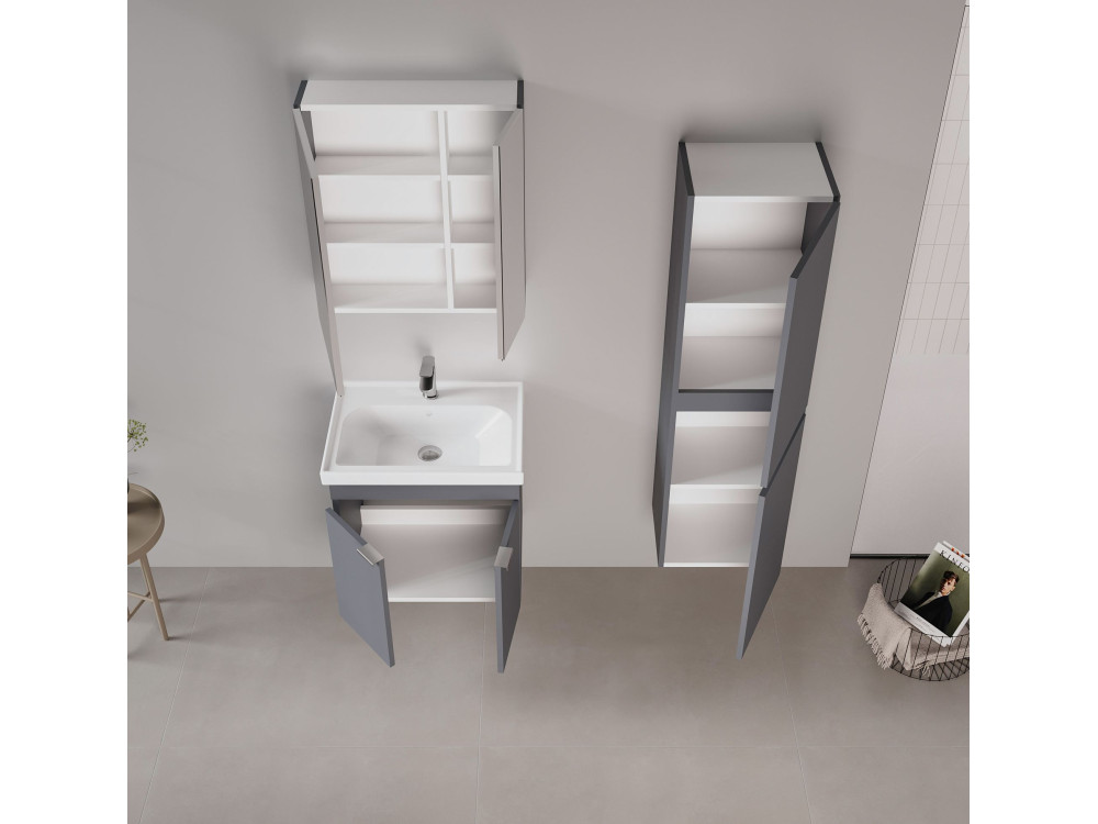 Ensemble Meuble Vasque avec Miroir (2 Pièces) "Desna 60" - 60 x 45 x 58 cm - Matte Anthracite