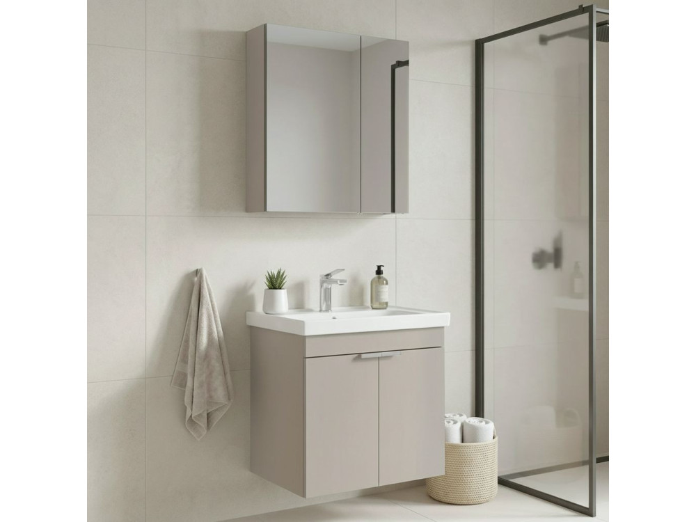 Ensemble Meuble Vasque avec Miroir (2 Pièces) "Desna 60" - 60 x 45 x 58 cm - Sand