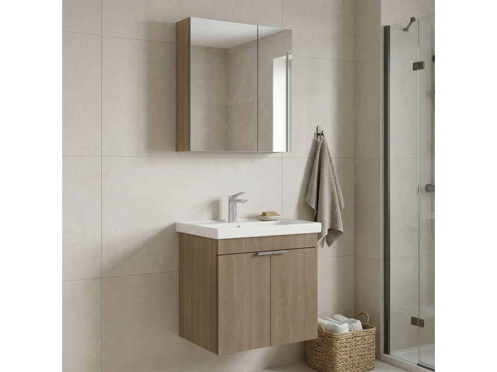 Ensemble Meuble Vasque avec Miroir (2 Pièces) "Desna 60" - 60 x 45 x 58 cm - Oak
