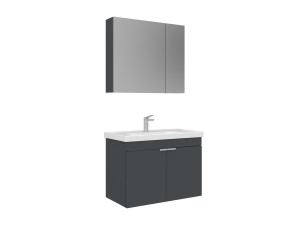 Ensemble Meuble Vasque avec Miroir (2 Pièces) "Desna 80" - 80 x 45 x 58 cm - Matte Anthracite