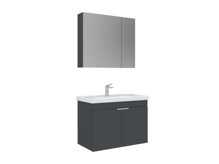 Ensemble Meuble Vasque avec Miroir (2 Pièces) "Desna 80" - 80 x 45 x 58 cm - Matte Anthracite