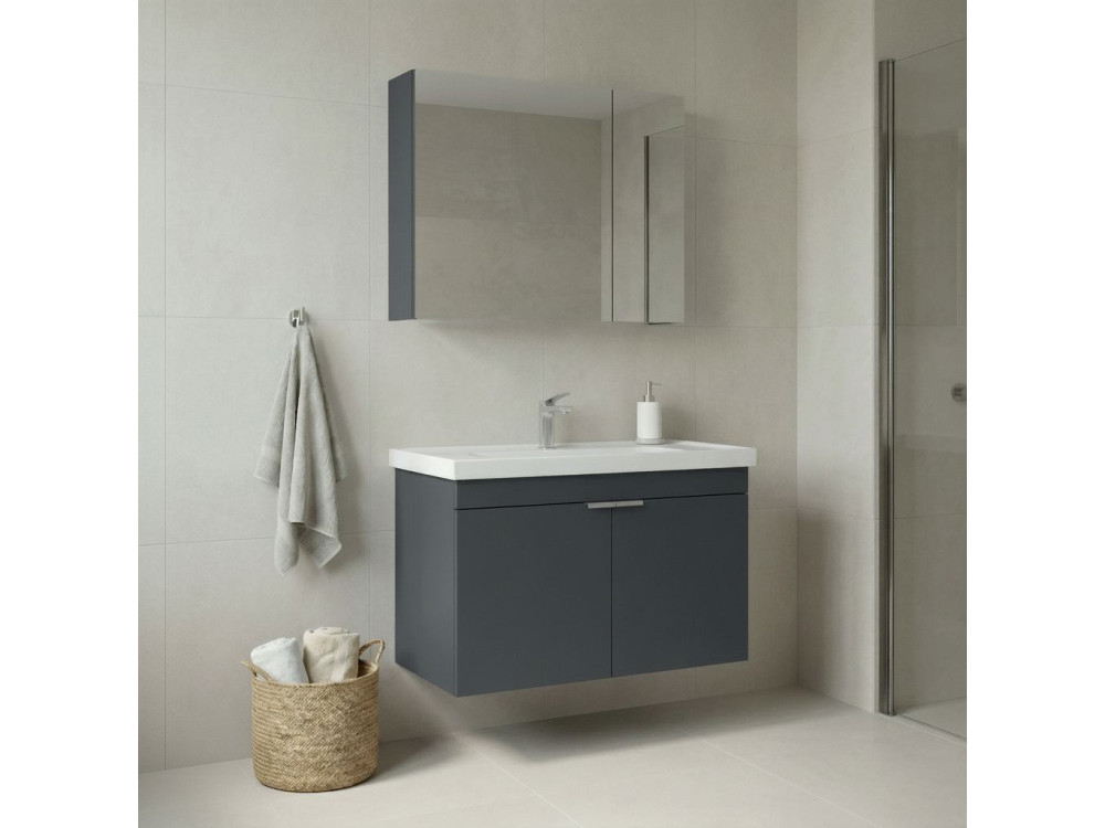 Ensemble Meuble Vasque avec Miroir (2 Pièces) "Desna 80" - 80 x 45 x 58 cm - Matte Anthracite