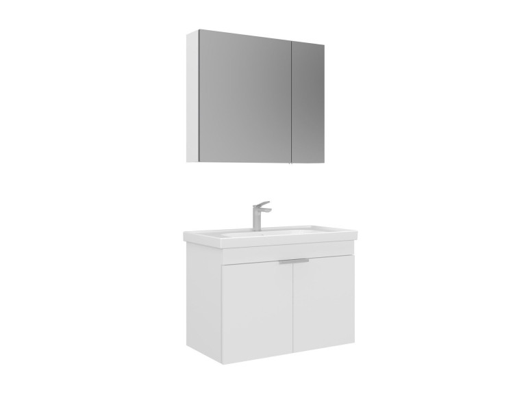 Ensemble Meuble Vasque avec Miroir (2 Pièces) "Desna 80" - 80 x 45 x 58 cm - Matte White