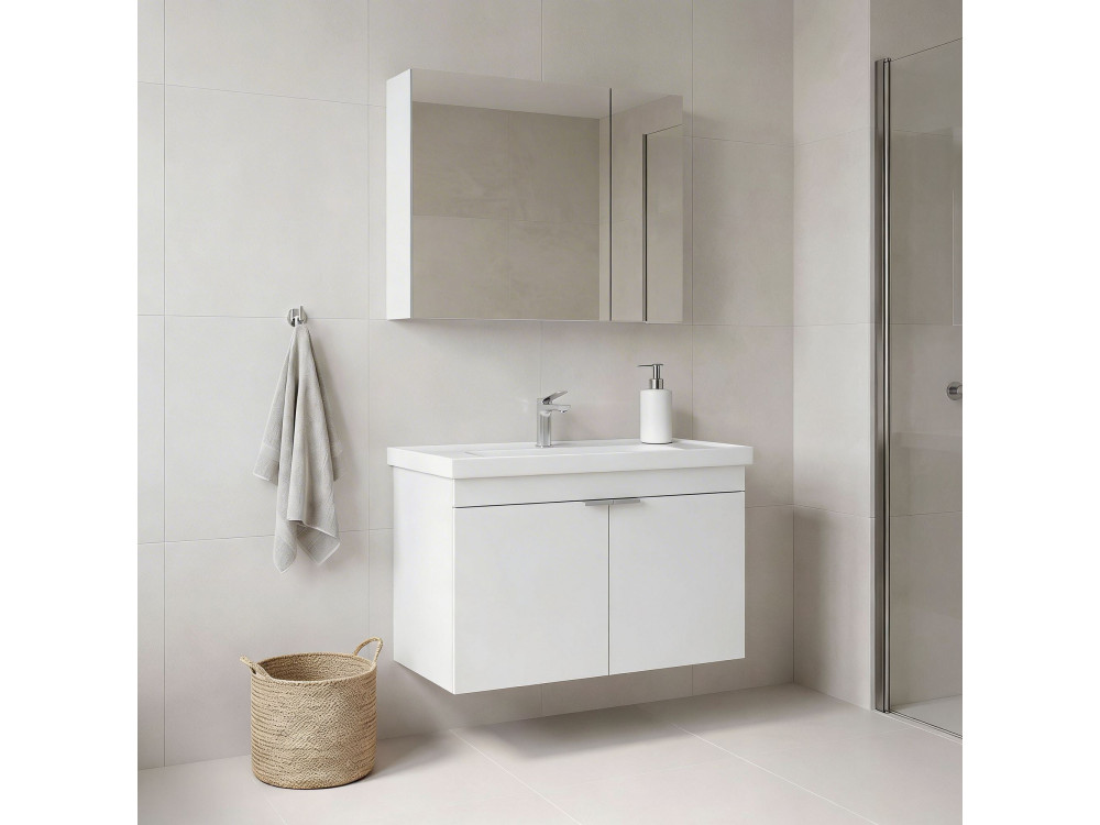 Ensemble Meuble Vasque avec Miroir (2 Pièces) "Desna 80" - 80 x 45 x 58 cm - Matte White