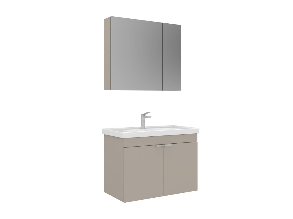 Ensemble Meuble Vasque avec Miroir (2 Pièces) "Desna 80" - 80 x 45 x 58 cm - Sand