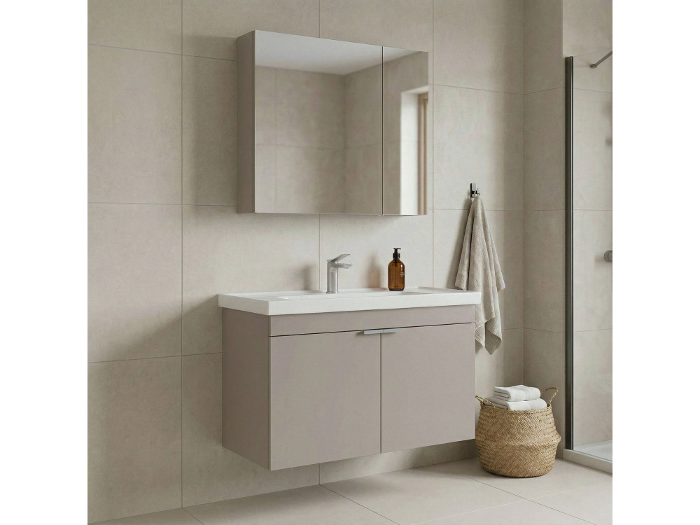 Ensemble Meuble Vasque avec Miroir (2 Pièces) "Desna 80" - 80 x 45 x 58 cm - Sand