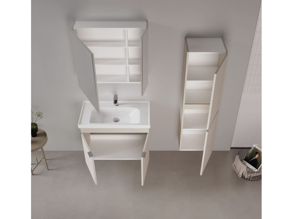 Ensemble Meuble Vasque avec Miroir (2 Pièces) "Desna 80" - 80 x 45 x 58 cm - Sand