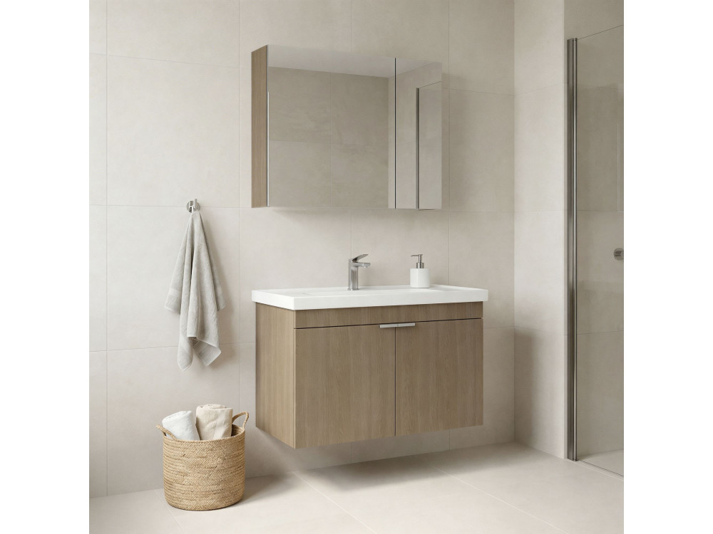 Ensemble Meuble Vasque avec Miroir (2 Pièces) "Desna 80" - 80 x 45 x 58 cm - Oak