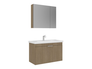 Ensemble Meuble Vasque avec Miroir (2 Pièces) "Desna 90" - 90 x 45 x 58 cm - Oak