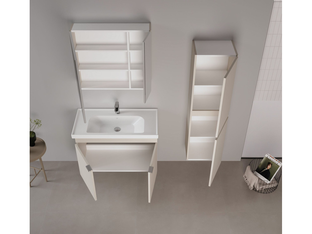 Ensemble Meuble Vasque avec Miroir (2 Pièces) "Desna 90" - 90 x 45 x 58 cm - Sand