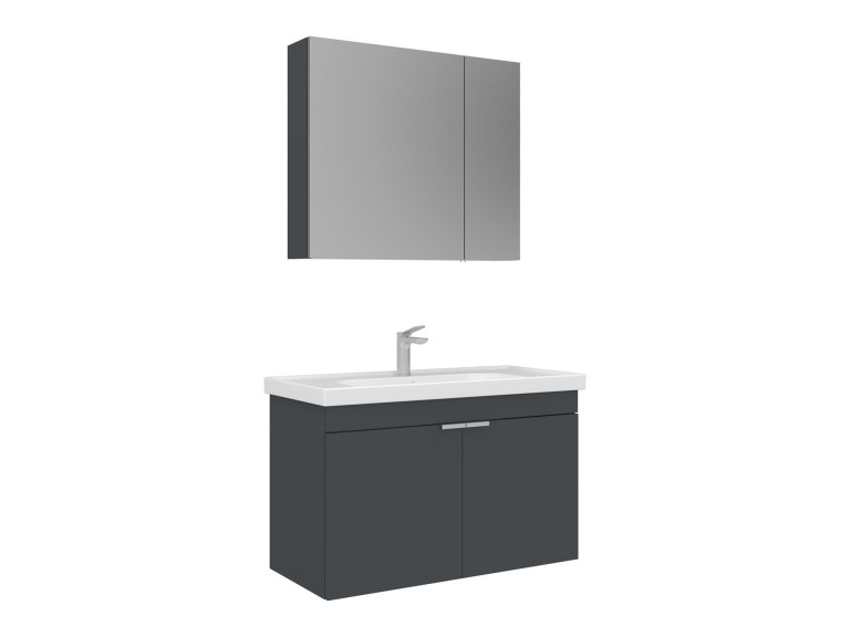 Ensemble Meuble Vasque avec Miroir (2 Pièces) "Desna 90" - 90 x 45 x 58 cm - Matte Anthracite