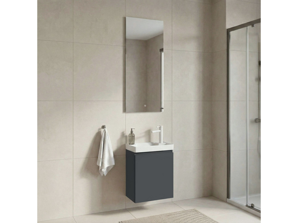 Ensemble Meuble Vasque avec Miroir (2 Pièces) "Ferla 40" - 40 x 22 x 50 cm - Matte Anthracite