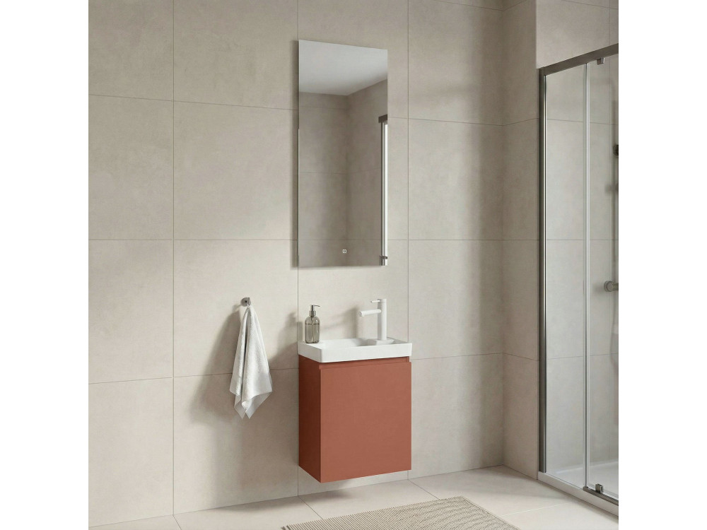 Ensemble Meuble Vasque avec Miroir (2 Pièces) "Ferla 40" - 40 x 22 x 50 cm - Matte Cinnamon