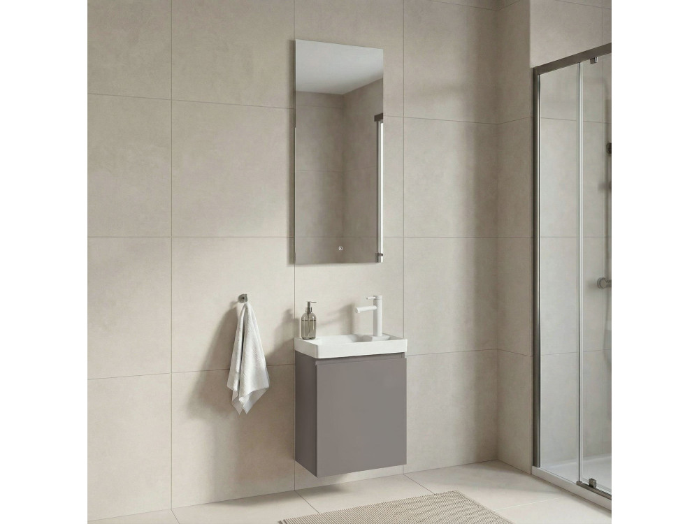 Ensemble Meuble Vasque avec Miroir (2 Pièces) "Ferla 40" - 40 x 22 x 50 cm - Matte Mink