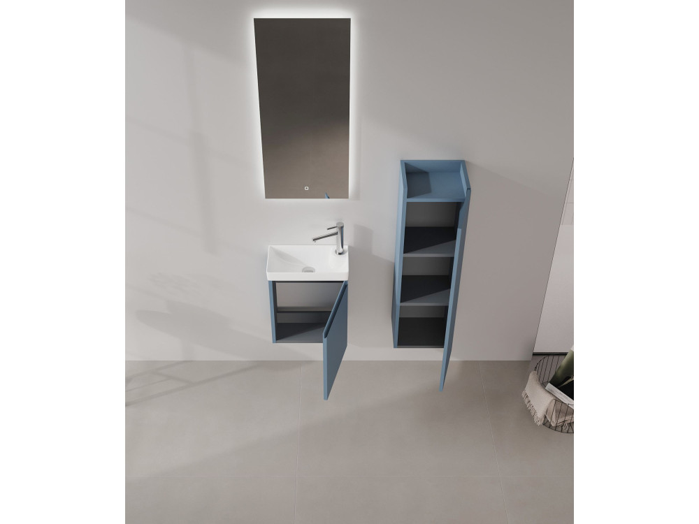 Ensemble Meuble Vasque avec Miroir (2 Pièces) "Ferla 40" - 40 x 22 x 50 cm - Matte Blue