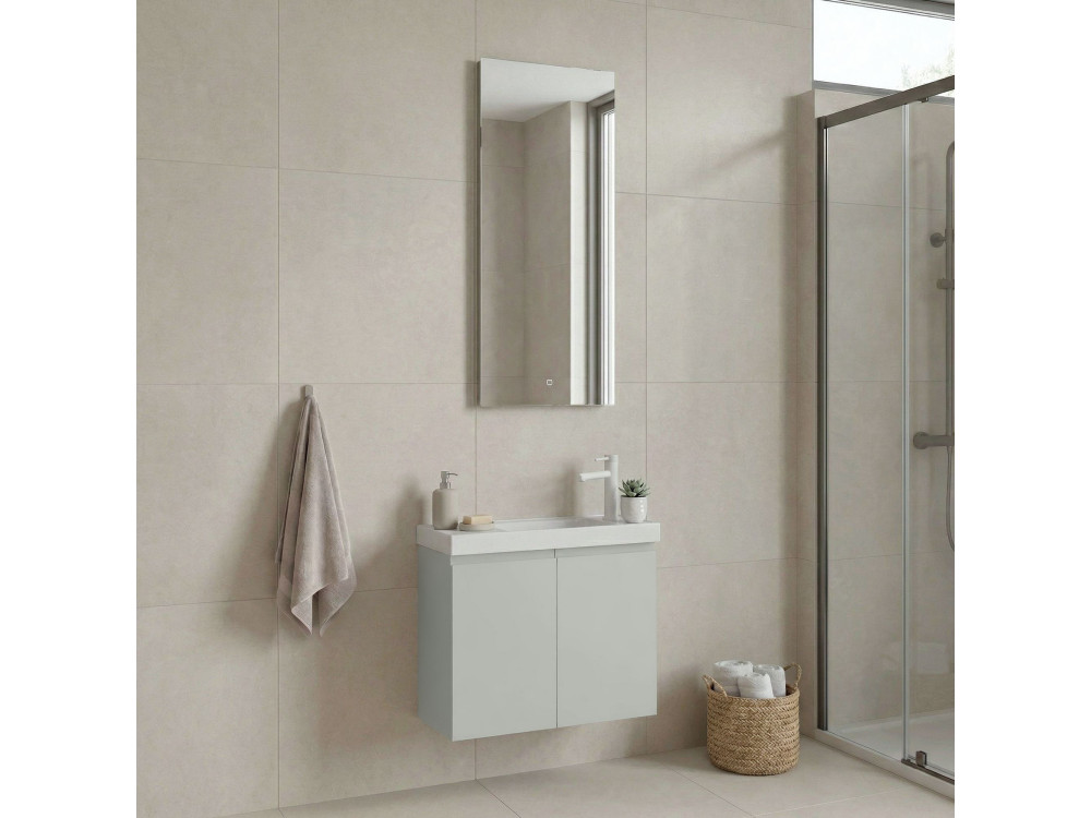 Ensemble Meuble Vasque avec Miroir (2 Pièces) "Ferla 60" - 60 x 22 x 50 cm - Matte Cashmere