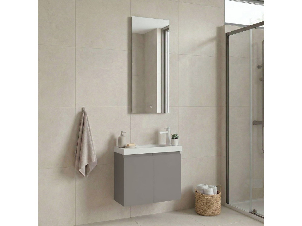 Ensemble Meuble Vasque avec Miroir (2 Pièces) "Ferla 60" - 60 x 22 x 50 cm - Matte Mink