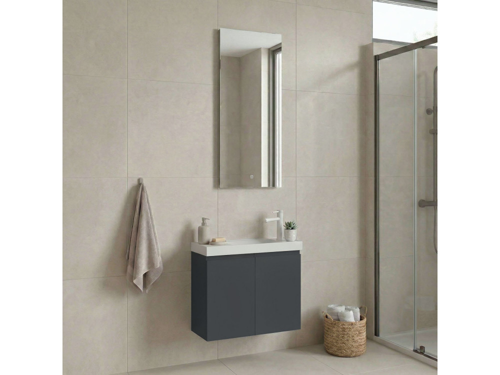 Ensemble Meuble Vasque avec Miroir (2 Pièces) "Ferla 60" - 60 x 22 x 50 cm - Matte Anthracite