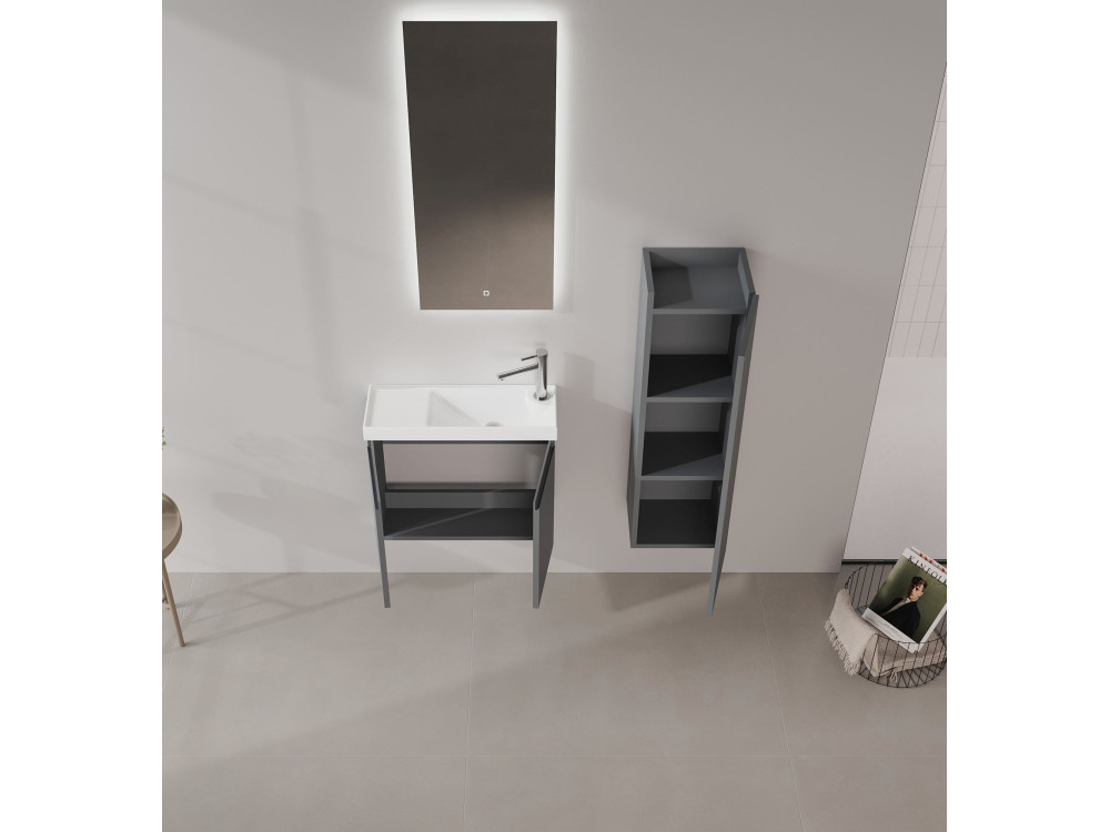 Ensemble Meuble Vasque avec Miroir (2 Pièces) "Ferla 60" - 60 x 22 x 50 cm - Matte Anthracite