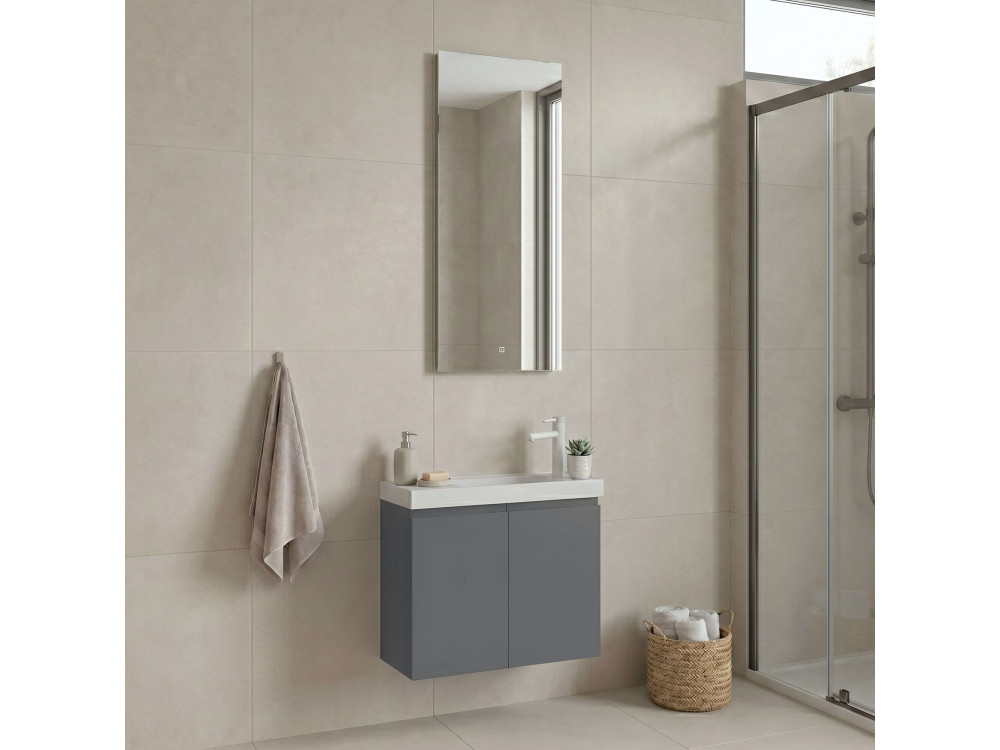 Ensemble Meuble Vasque avec Miroir (2 Pièces) "Ferla 60" - 60 x 22 x 50 cm - Matte Grey
