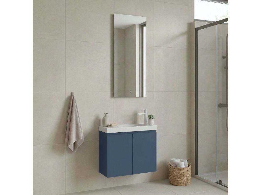 Ensemble Meuble Vasque avec Miroir (2 Pièces) "Ferla 60" - 60 x 22 x 50 cm - Matte Blue