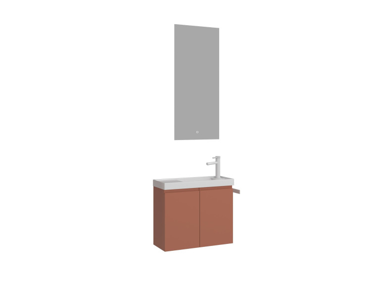 Ensemble Meuble Vasque avec Miroir (2 Pièces) "Ferla 60" - 60 x 22 x 50 cm - Matte Cinnamon