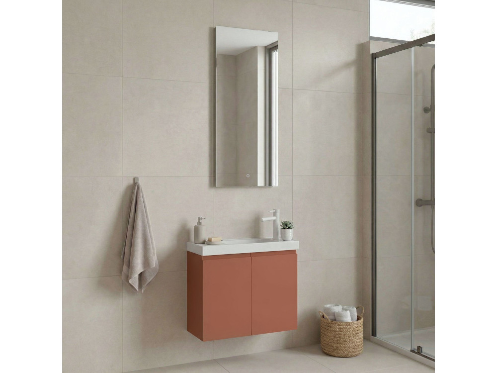 Ensemble Meuble Vasque avec Miroir (2 Pièces) "Ferla 60" - 60 x 22 x 50 cm - Matte Cinnamon