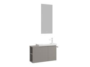 Ensemble Meuble Vasque avec Miroir (2 Pièces) "Ferla 80" - 80 x 22 x 45 cm - Matte Mink