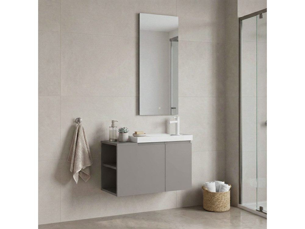 Ensemble Meuble Vasque avec Miroir (2 Pièces) "Ferla 80" - 80 x 22 x 45 cm - Matte Mink