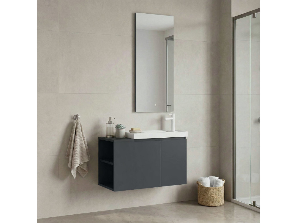 Ensemble Meuble Vasque avec Miroir (2 Pièces) "Ferla 80" - 80 x 22 x 45 cm - Matte Anthracite