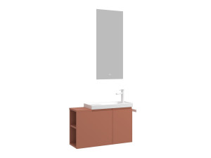 Ensemble Meuble Vasque avec Miroir (2 Pièces) "Ferla 80" - 80 x 22 x 45 cm - Matte Cinnamon
