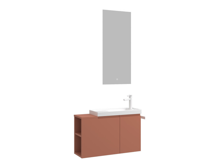 Ensemble Meuble Vasque avec Miroir (2 Pièces) "Ferla 80" - 80 x 22 x 45 cm - Matte Cinnamon