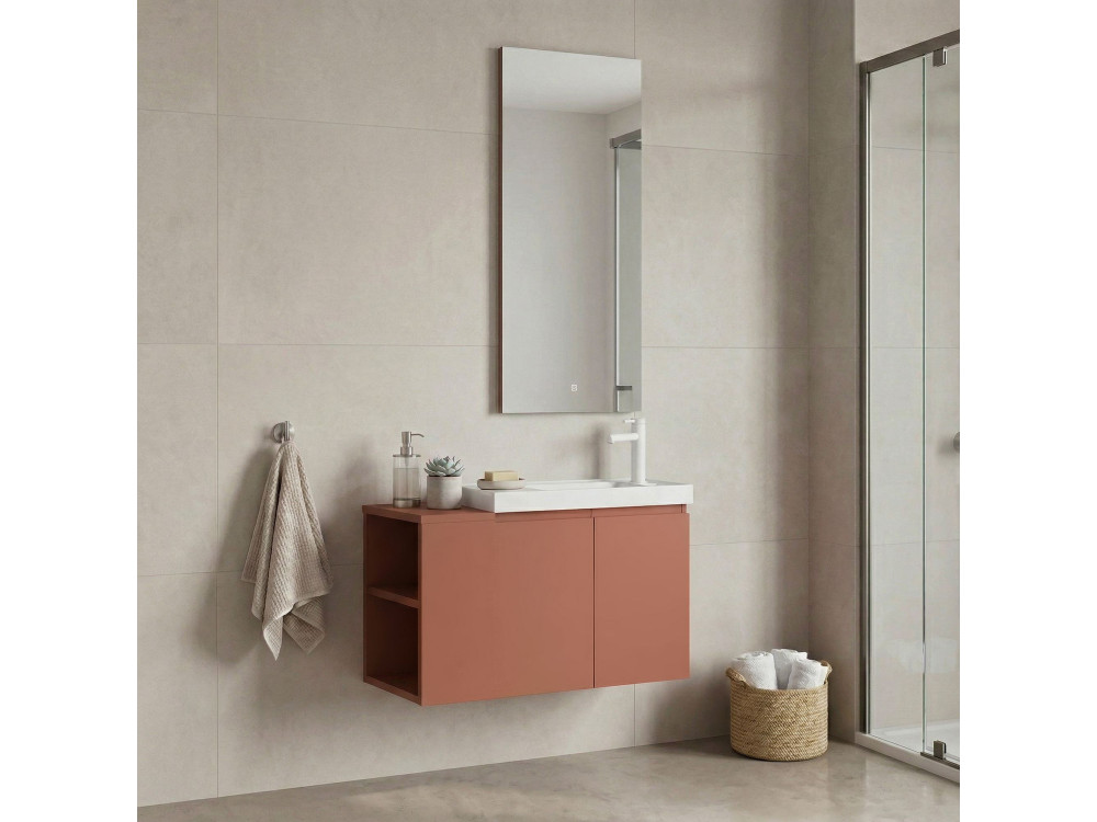 Ensemble Meuble Vasque avec Miroir (2 Pièces) "Ferla 80" - 80 x 22 x 45 cm - Matte Cinnamon