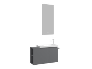 Ensemble Meuble Vasque avec Miroir (2 Pièces) "Ferla 80" - 80 x 22 x 45 cm - Matte Grey