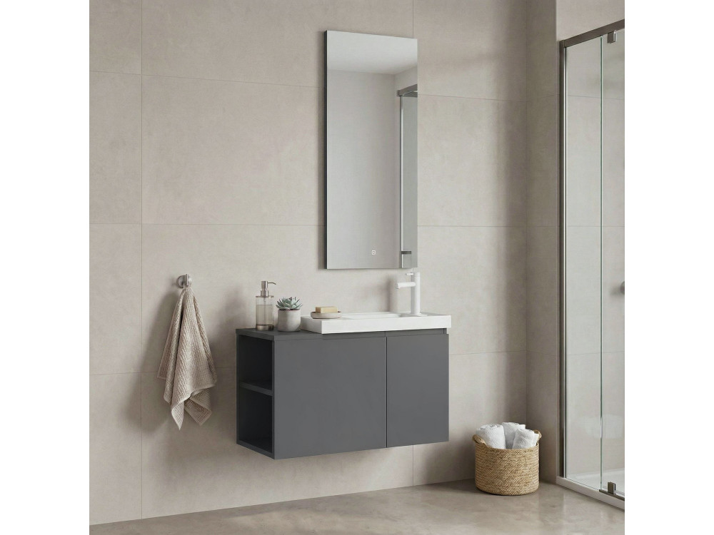 Ensemble Meuble Vasque avec Miroir (2 Pièces) "Ferla 80" - 80 x 22 x 45 cm - Matte Grey