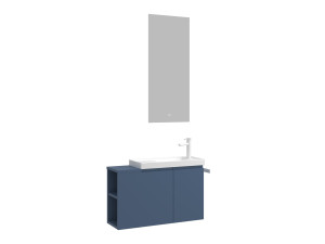 Ensemble Meuble Vasque avec Miroir (2 Pièces) "Ferla 80" - 80 x 22 x 45 cm - Matte Blue