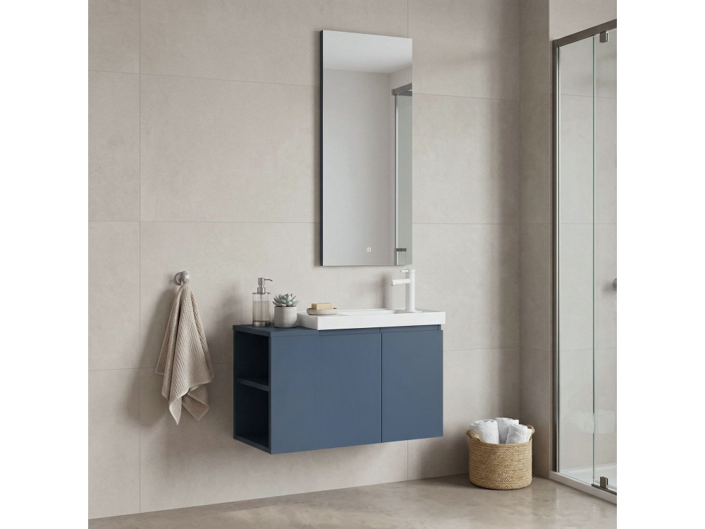 Ensemble Meuble Vasque avec Miroir (2 Pièces) "Ferla 80" - 80 x 22 x 45 cm - Matte Blue