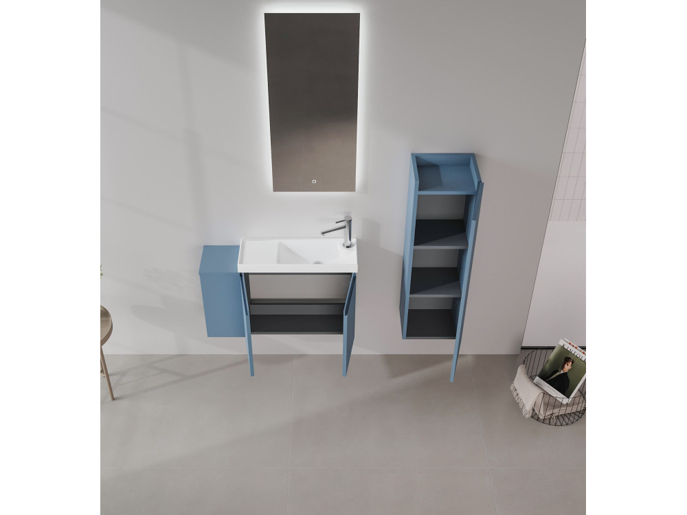 Ensemble Meuble Vasque avec Miroir (2 Pièces) "Ferla 80" - 80 x 22 x 45 cm - Matte Blue