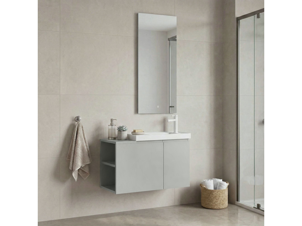 Ensemble Meuble Vasque avec Miroir (2 Pièces) "Ferla 80" - 80 x 22 x 45 cm - Matte Cashmere