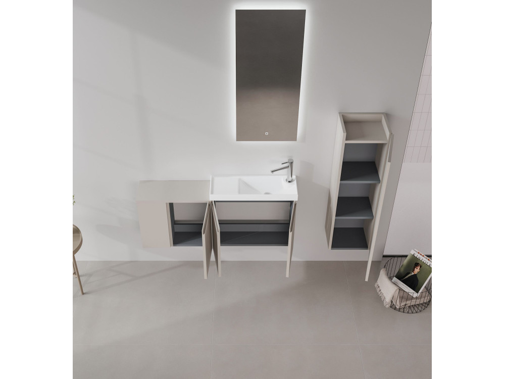 Ensemble Meuble Vasque avec Miroir (2 Pièces) "Ferla 80" - 80 x 22 x 45 cm - Matte Cashmere