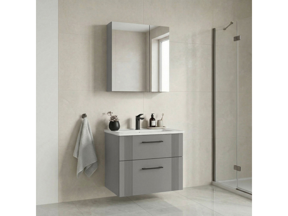 Ensemble Meuble Vasque avec Miroir (2 Pièces) "Bari 65 v2" - 65 x 45 x 55 cm - Matte Cashmere