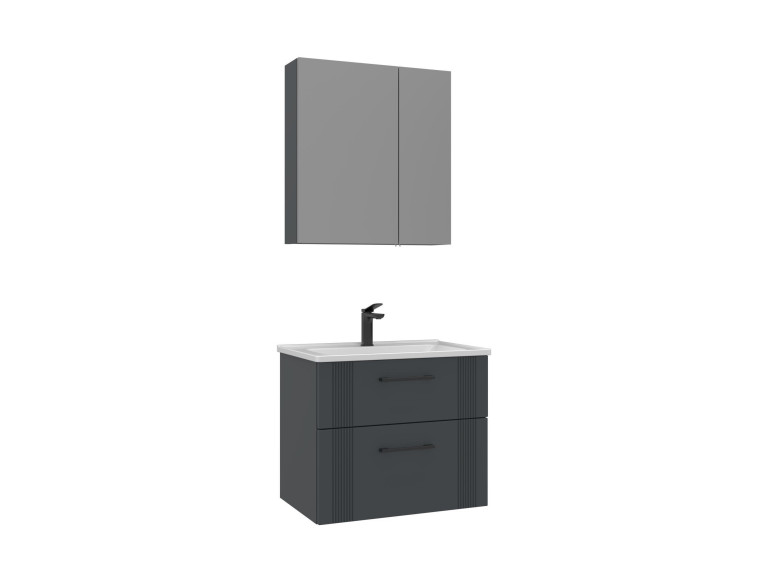 Ensemble Meuble Vasque avec Miroir (2 Pièces) "Bari 65 v2" - 65 x 45 x 55 cm - Matte Anthracite