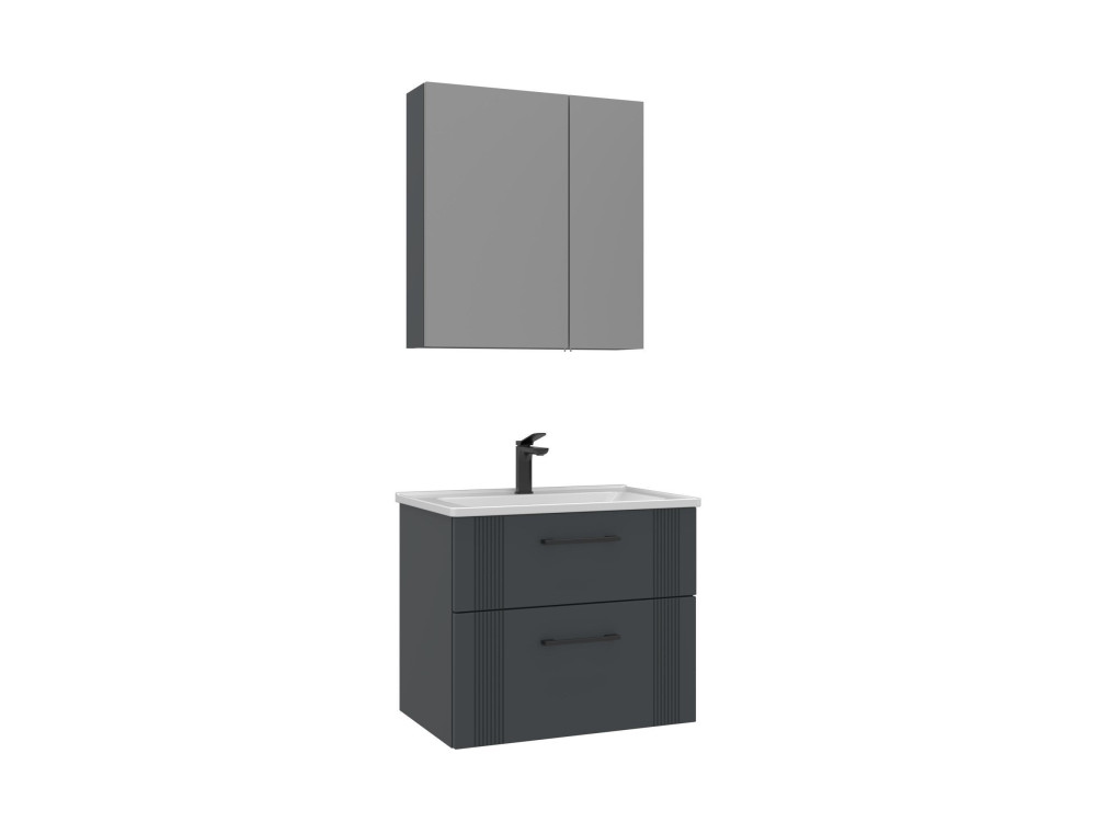Ensemble Meuble Vasque avec Miroir (2 Pièces) "Bari 65 v2" - 65 x 45 x 55 cm - Matte Anthracite
